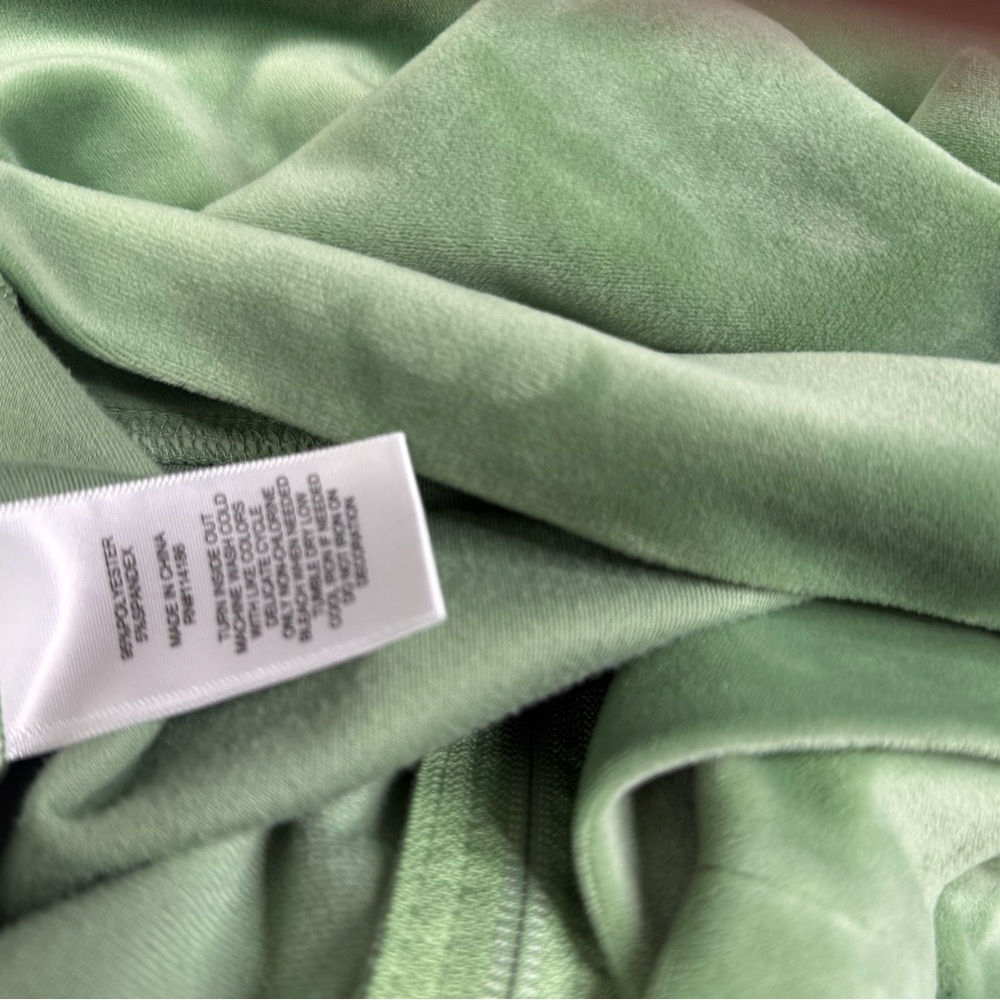 Juicy Couture Women Sweatshirt L Green Velour Hoodie With Pockets Full Zip A0302 - Picture 3 of 5